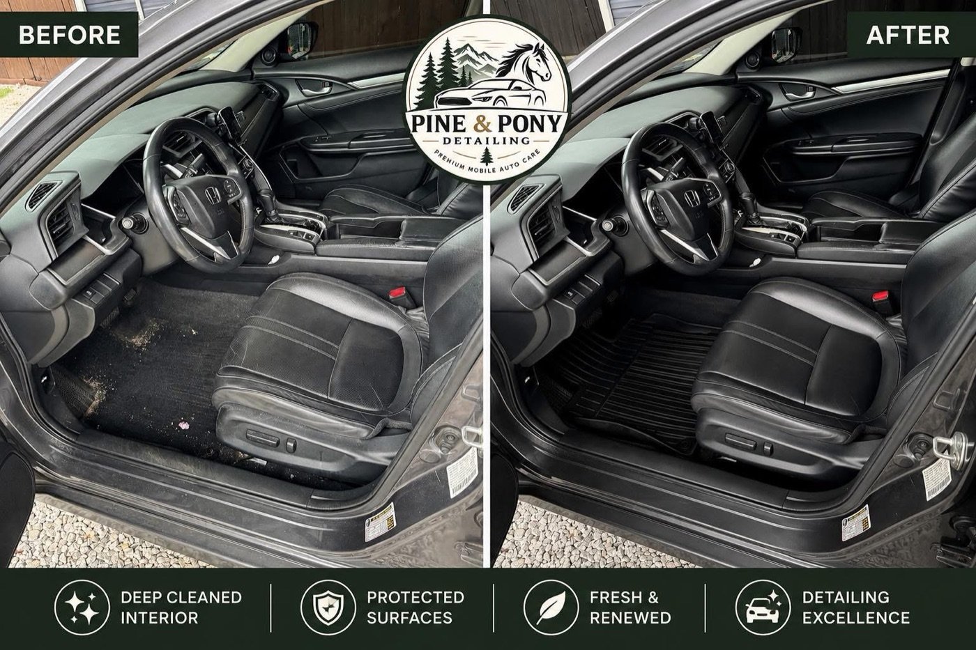 Honda Civic interior before and after detailing